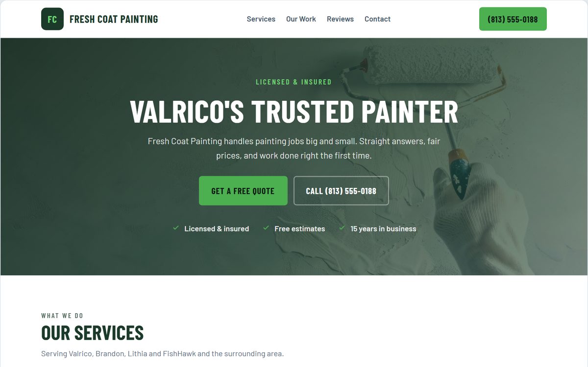 Fresh Coat Painting demo website, shown on a desktop screen